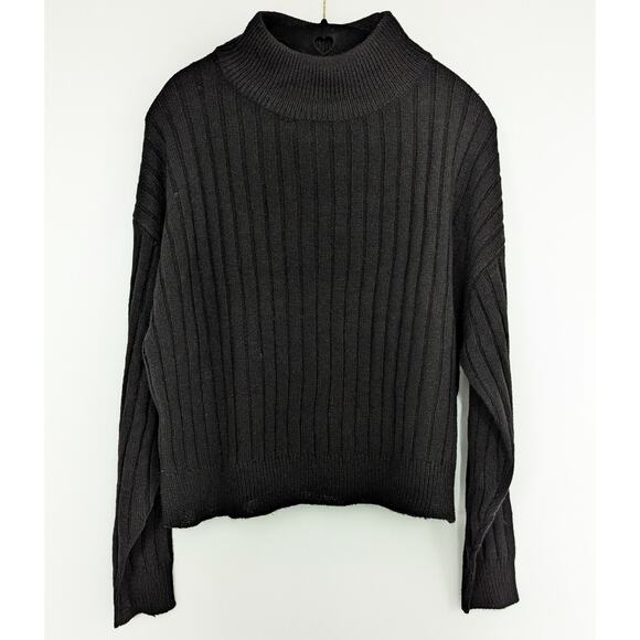 Black Knit Ribbed Sweater Funnel Neck Topshop - Picture 8 of 12
